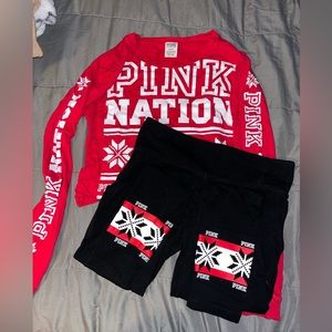 PINK Victoria Secret Cropped Red Set